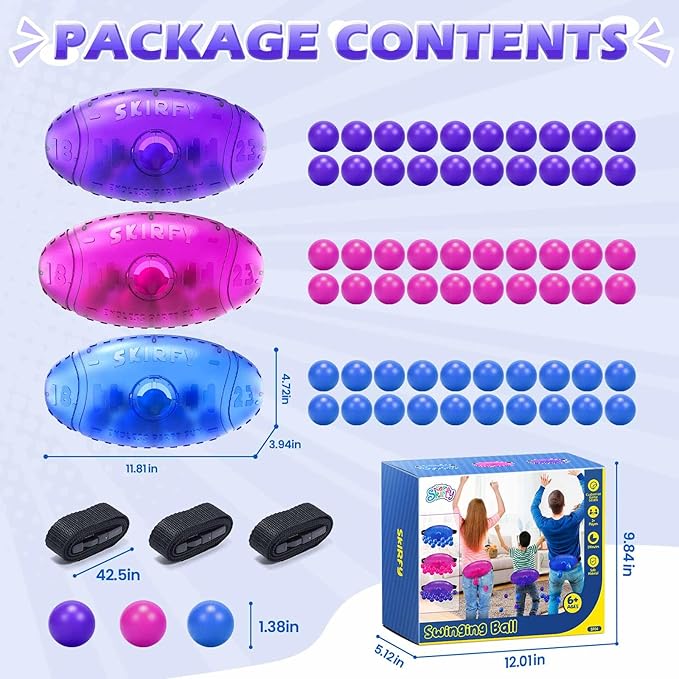 Skirfy Outdoor Party Games for Kids Adults, Translucent 3 Pack Shaking Ball Toy with 60 Balls, Birthday Outdoor Indoor Toys, Family Carnival Birthday Carvinal Game for Boy Girl Age 4-12
