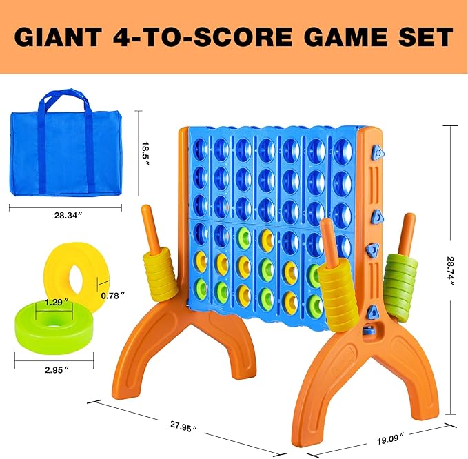 Ayeboovi Giant 4-in-A-Row, Jumbo 4-to-Score Yard Game for Kids and Adults Indoor Outdoor Party Family Connect Game Set with Quick Release Slider & Carrying Bag