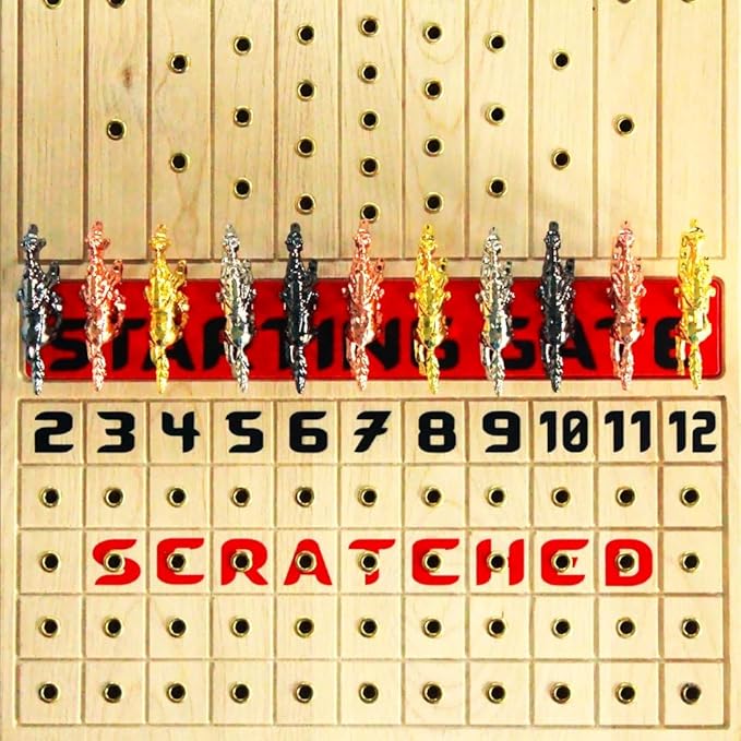 Horse Racing Game for Adults, Horse Race Board Game with 11 Luxurious Metal Horses (Gold, Silver, Black, Rose Gold), 22” Beech Wood Horse Race Game Board, Dice & Golden Card Included (Beech)