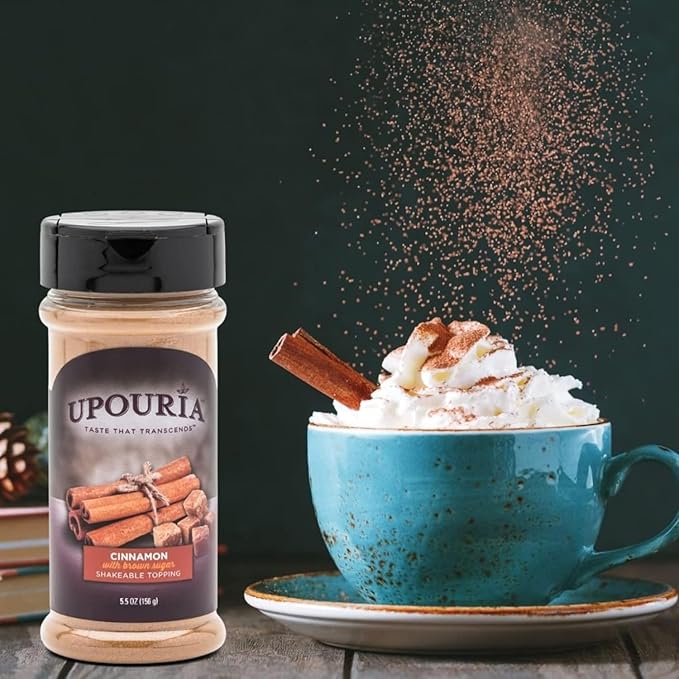 Upouria Cinnamon Brown Sugar Flavored Shakable Topping, Sweet Enhancer for Coffee & Hot Cocoa, 5.5oz