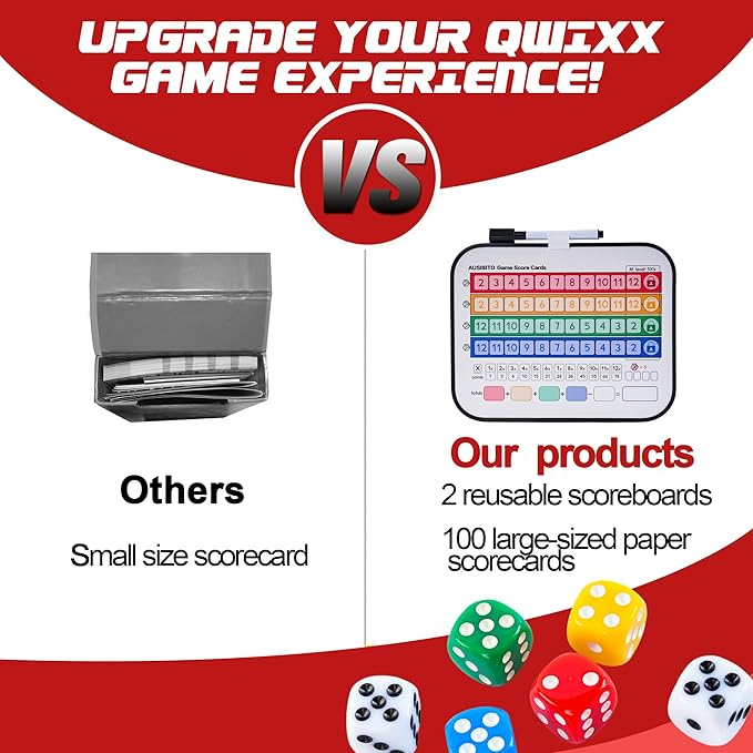 ASUTIIBO Replacement Score Cards Set for Qwixx，Includes 2 Game Boards，6 Game Dice,2 Dice Game Score Sheets and 1 Game Manual