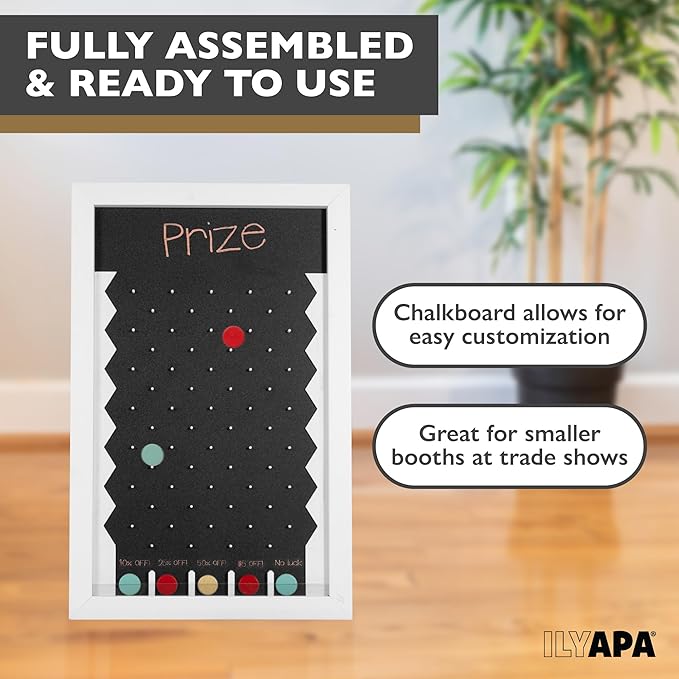 Ilyapa Large Prize Drop Board Game - 18x28 Inch Portable Penny Drop Game for Events and Trade Show - Wooden A-Frame Chalkboard Sign, Eraser