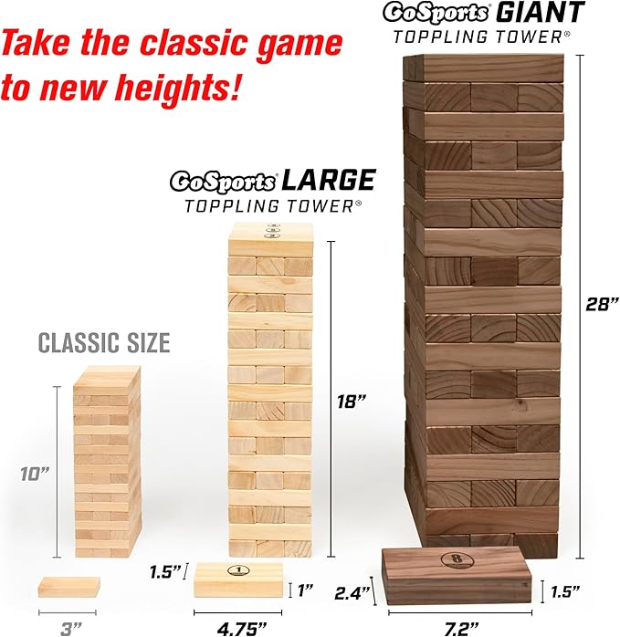 GoSports Giant Wooden Stacking Game - Stacks Up to 5 ft - Choose Brown Wood Stain, Gray, Natural, Stars & Stripes, or Tropical Hardwood - Toppling Tower