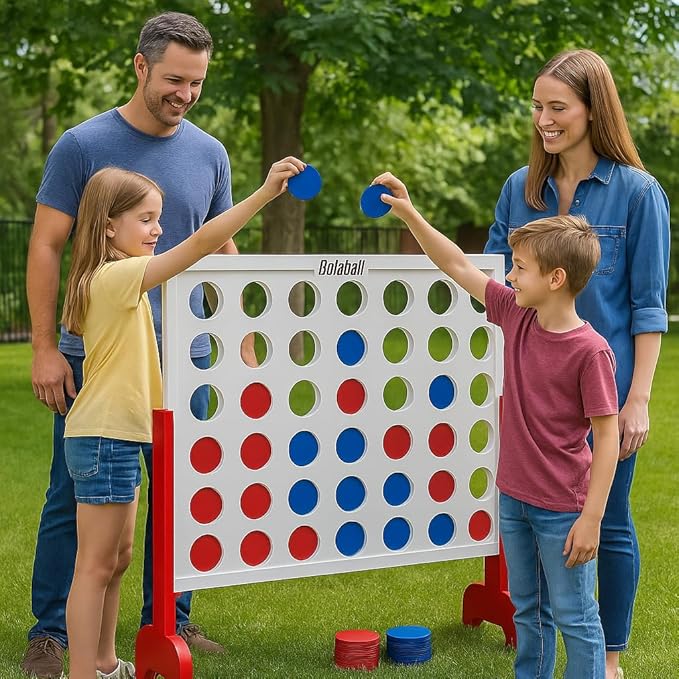 Bolaball Giant Wooden 4-in-a-Row Game – 4FT Jumbo Connect Game for Kids & Adults, Indoor & Outdoor Fun, Durable Design for Family Gatherings, BBQs, Parties & More