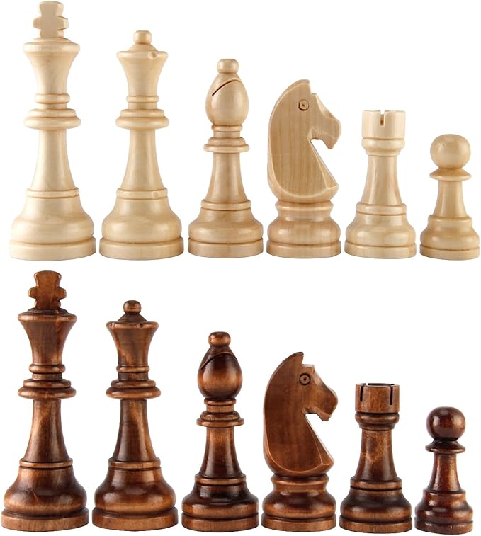Amerous Chess Pawns Wooden Chessmen with 4.55" King Nature Wood Chess Pieces Hand Carved Figure Figurine, French Staunton Style