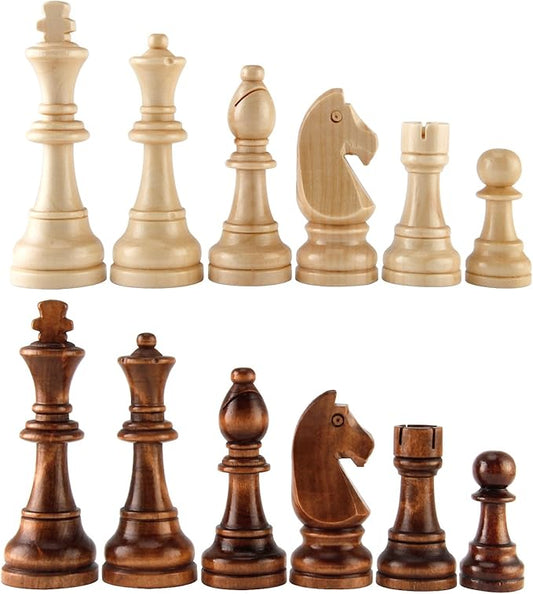 Amerous Chess Pawns Wooden Chessmen with 4.55" King Nature Wood Chess Pieces Hand Carved Figure Figurine, French Staunton Style