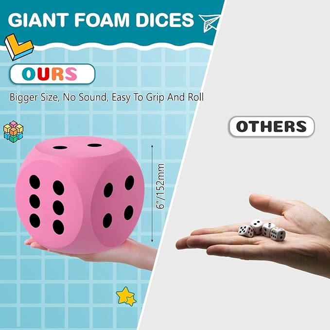 Shappy 6 Inches Foam Dice Fun Filled Large Educational Toy Kawaii Giant Dice Decorative Eva Foam Jumbo Cube Big Square Building Blocks for Game Nights Learning Sessions(Pink,1 Pc)