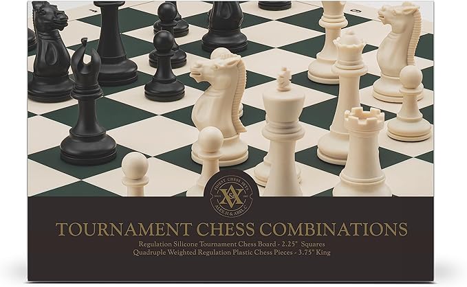 A&A Tournament Chess Set/ 20''x20'' Foldable Silicone Chess Board / 3.75'' King Height Plastic Quadruple Weighted Classic Staunton Pieces/Storage Bag for 6 Years Old - 2 Players