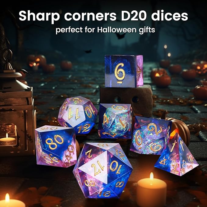 OriCraft Pink Magic Dice DND Set Dungeons and Dragons Polyhedral Role Playing Gaming Dices Crystal D20 Magical World Energy Stone Halloween Dices Sharp Corners