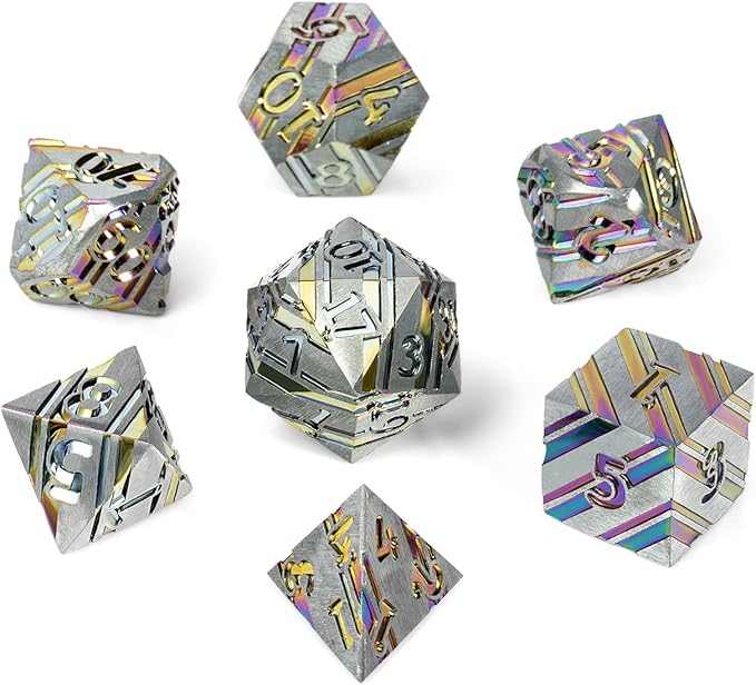 DNDND Rainbow Stripe DND Metal Dice Set,7 PCS Zinc Alloy with Gift Case for Dungeons and Dragons D&D (Rainbow)