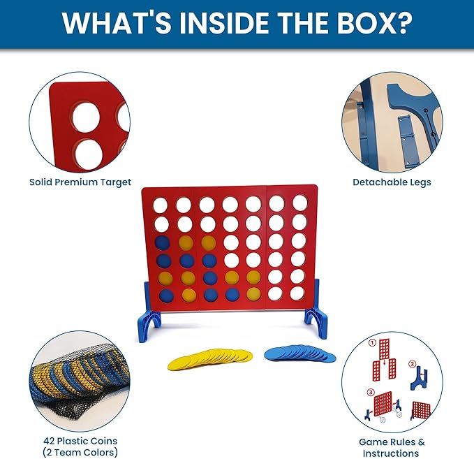 Bolaball 4 in a Row Tabletop Game – 1.8 Ft 4 to Score Game for Kids & Adults, Indoor/Outdoor Family Yard, Portable Party for Home, Picnic & Travel, Plastic Version.