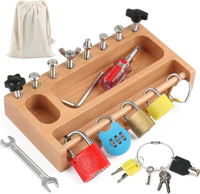 Montessori Screwdriver Board Set Lock and Key Toys Kids Tools Nuts and Bolts Montessori Toys for 3 4 5 Year Old Learning Practical Life Materials Fine Motor Skills Occupational Therapy Games