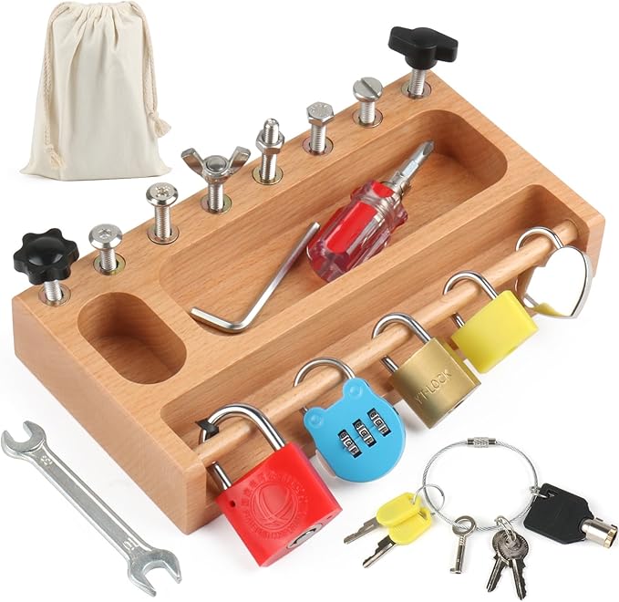Montessori Screwdriver Board Set Lock and Key Toys Kids Tools Nuts and Bolts Montessori Toys for 3 4 5 Year Old Learning Practical Life Materials Fine Motor Skills Occupational Therapy Games