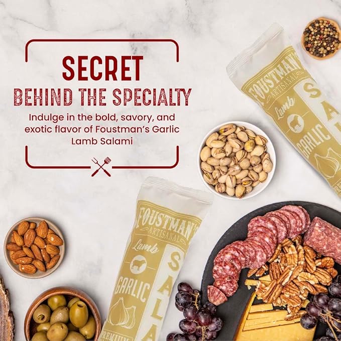 Foustman's Salami Garlic Lamb Artisanal, Nitrate-Free, Naturally Cured, Gluten-Free, Dairy-Free, No Pork, 8 Oz Sticks
