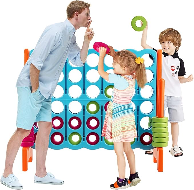 Costzon Giant 4-in-A-Row, Jumbo 4-to-Score Giant Game Set for Kids & Adults, Indoor Outdoor Yard Connect Game, 3.5FT Tall with 42 Jumbo Rings & Quick-Release Slider, Perfect for Family & Party Games