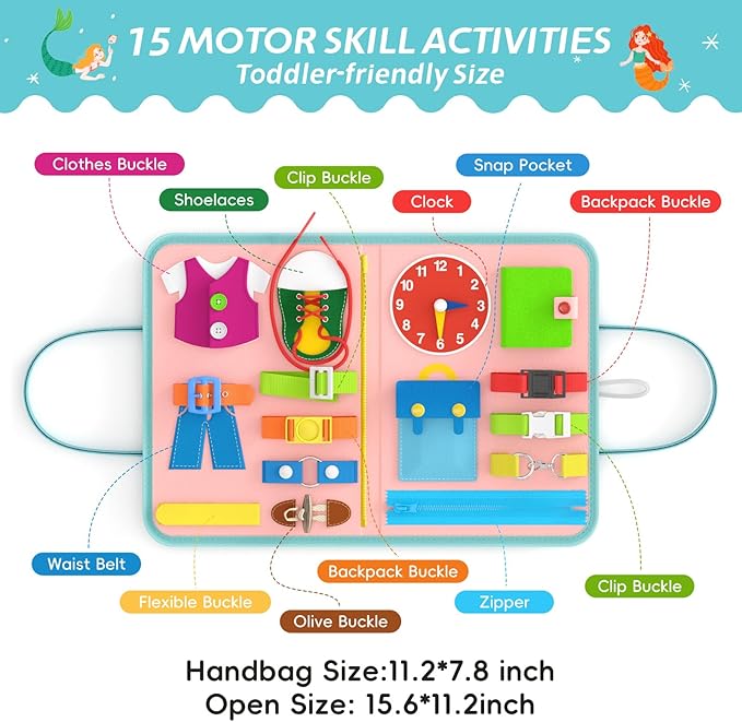 Busy Board Sensory Toys for Toddlers, Montessori Toys for 2 3 4 Year Old Girls Gift, Little Mermaid