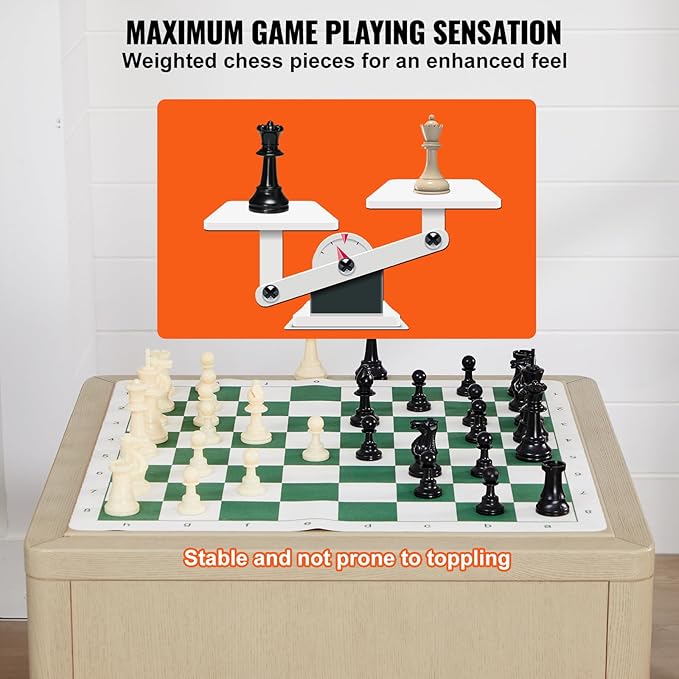 VEVOR Chess Set, 20 Inch Roll-Up Beginner Chess Board, Foldable Silicone Chess Game with Plastic Weighted Chess Pieces & Storage Bag, Portable Travel Chess Board Gift,Christmas Crafts Xmas Gift