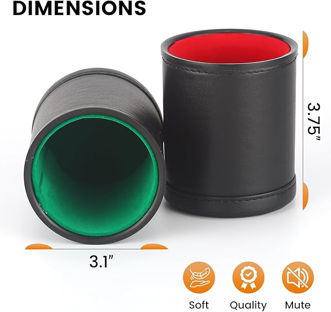 5 Pack PU Leather Dice Cups Velvet Felt-Lined Shaker Cups with 30 Dot Dice for Bar Party Yahtzee Farkle Dice Games