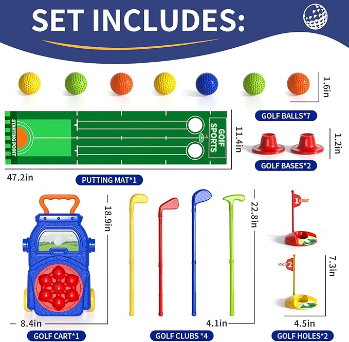 Toddler Golf Set Toys for Boys 3-5 & 5-8, Kids Golf Clubs with 7 Balls & Putting Mat, Toys Gifts for 3-6 Year Old Boys, Christmas & Birthday Gifts