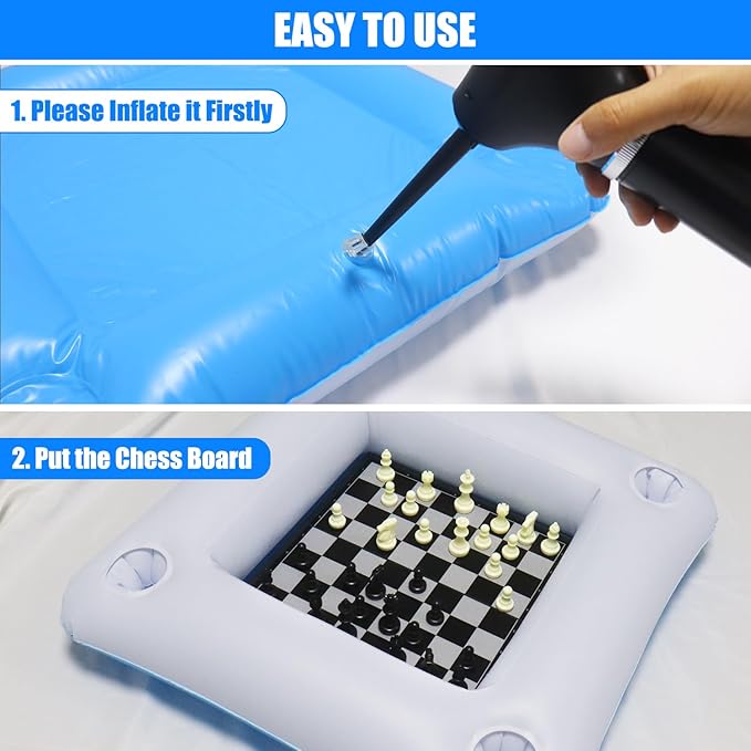 Floating Pool Game Table with Playing Cards - Inflatable Pool Party Tray Float with Foldable Chess Board - Mostop Floating Card Game Table - Pool Float Food Drink Holder for Hot Tub Beach Summer Party