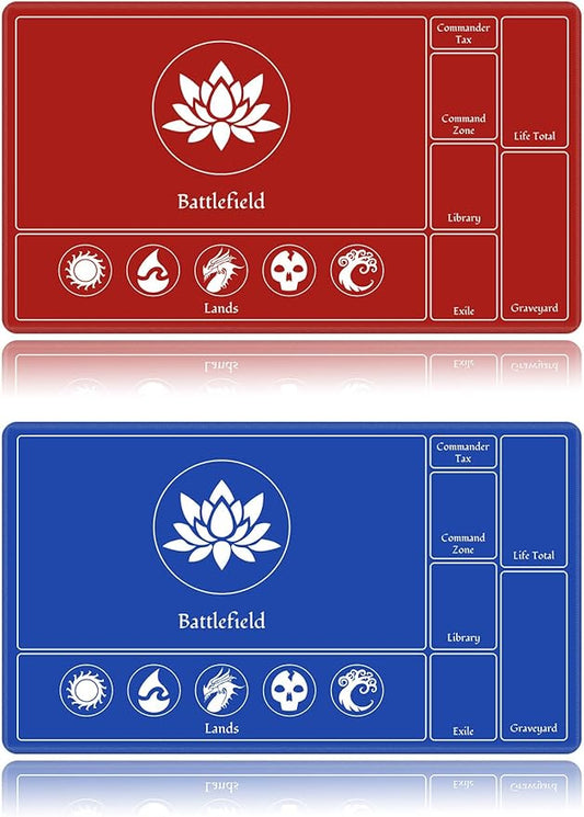 Card Playmat Stitched with Magic Zones, Game Mats Tabletop 24x14 inch for MTG/TCG Card Battles Commander Deck Gaming Desk Mat Duel Mat Card Gameplay Mats for Beginner (Red, Blue, 2 Pack)