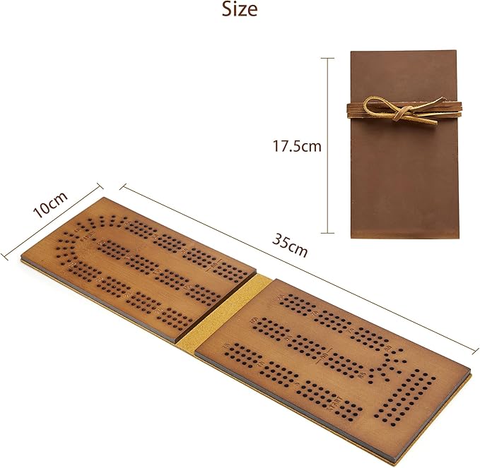 Jeereal Travel Cribbage Board Game Leather & Solid Bambo-Wood Pocket Sized Tiny Card Game Board (Bamboo|3 Tracks)