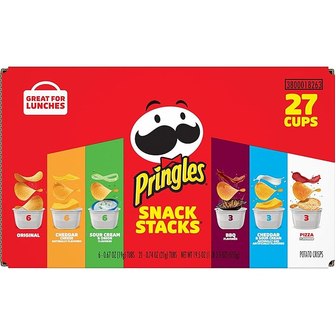Pringles Potato Crisps Chips, Snack Stacks, Lunch Snacks, Office and Kids Snacks, Variety Pack (27 Cups)