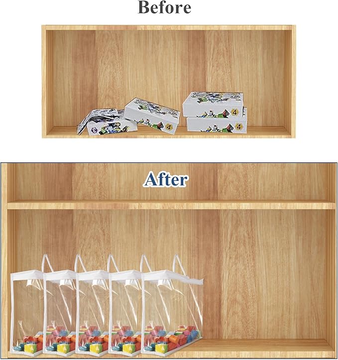 12 Pack Clear PVC Toy Storage Bag with Zipper, Plastic Toy Storage Bags with Handle, Dust-Proof and Waterproof Toy Organizer Bags, Portable Handheld Toy Travel Bag for Blocks Set, Puzzles, Small Toys