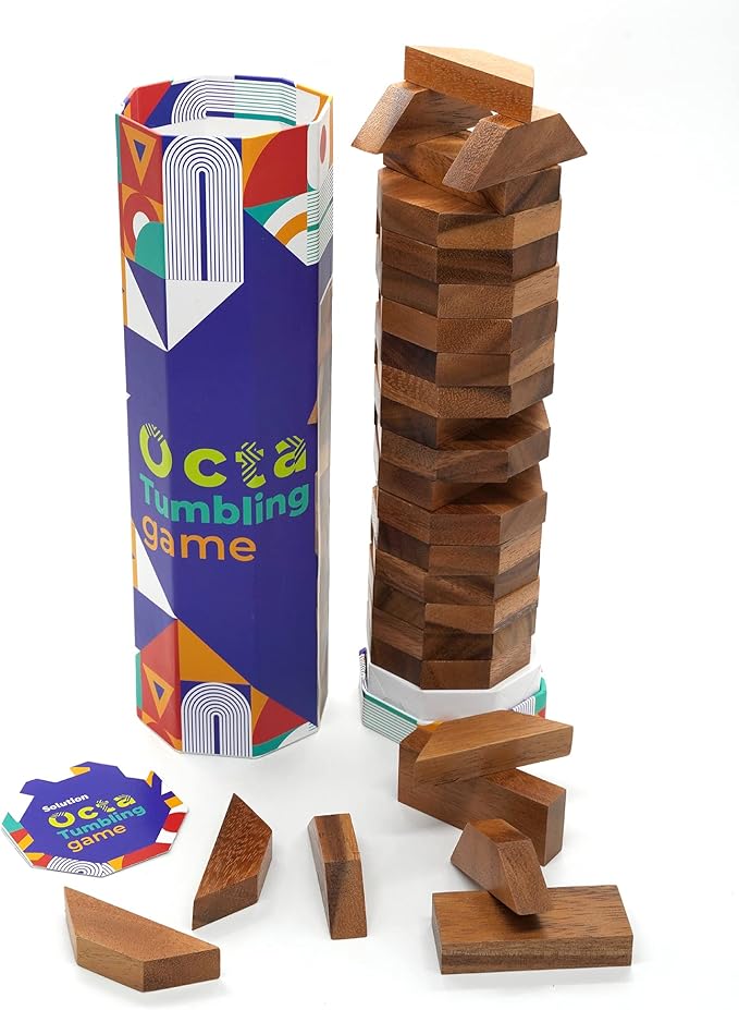 BSIRI Octa Tumbling Tower Game - Wooden Stacking Game, Outdoor Games for Adults and Family, Ideal for Game Night, Home Decor for Living Room, Classroom, Office
