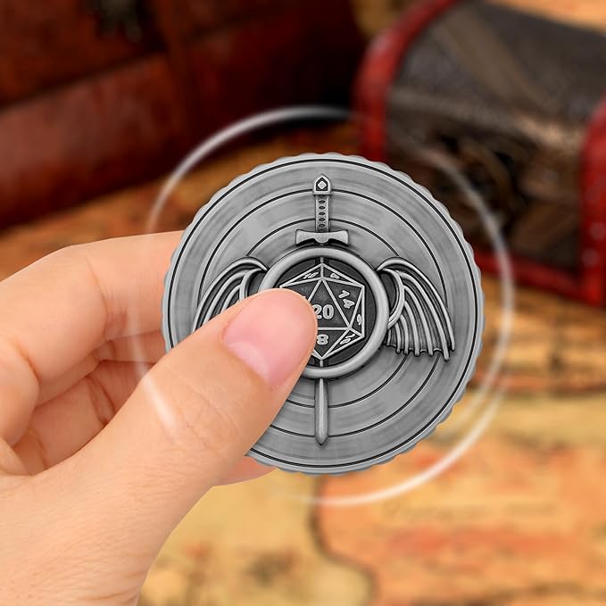 Spinner DND Dice, 7-in-1 Fighters Swords Metallic D&D Dice, Fighters Swords Roulette Dice Spinner for DND Dice Set, DND Gifts with Gift Box, Role Playing Board Game Accessories, Dark Silver