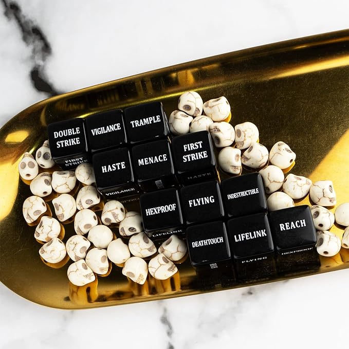 48 Pcs Abilities Keywords Counter Dice Black Shield MTG Dice Counters Bulk Buff Tokens D6 Dice Set for Magic The Gathering, MTG, TCG, Card Games Accessories