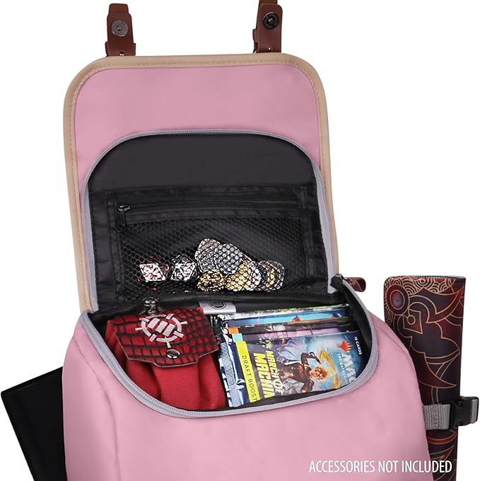 ENHANCE Mid-Size Trading Card Storage Box Backpack for Playing Card Case - Card Binder Space, TCG Deck Box Storage, Playmat Holder - Compatible with Magic the Gathering, YuGiOh, DnD (Pink)