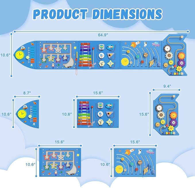Rocket Sensory Wall Panel - Montessori Toddler Activity Cube, Blue