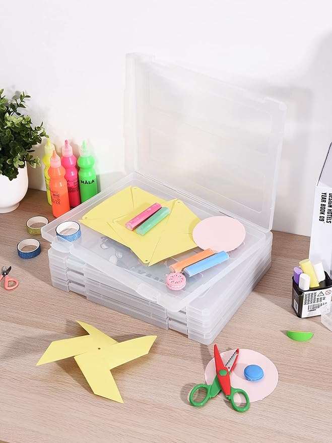 Denkee 8 Pack A4 Paper Organizer Box, Plastic Board Game Storage for Art Supplies 8.5" x 11" US Letter, Portable Scrapbook Paper Organizer Containers for Craft and Arts Storage