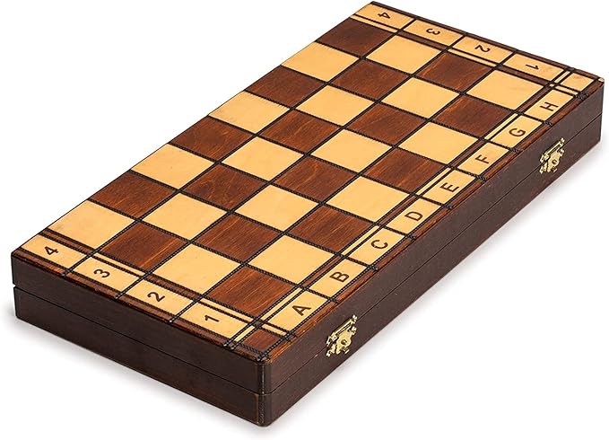 Wegiel Handmade Jowisz Professional Tournament Chess Set - Wooden 16 Inch Folding Board with Felt Base & Hand Carved Chess Pieces - Compartment Inside The Board to Store Each Piece