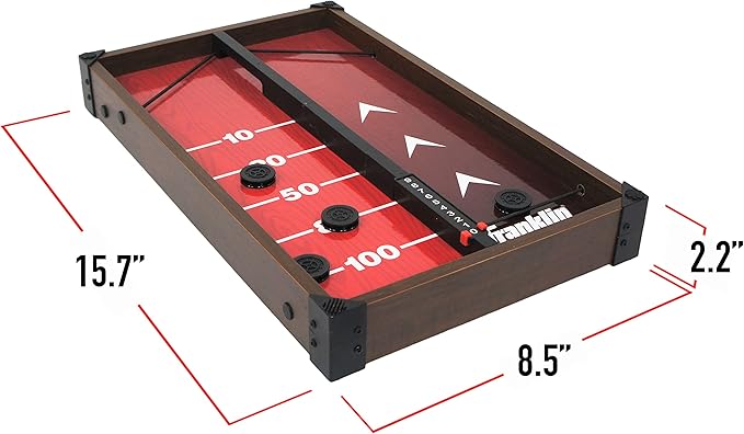 Franklin Sports Shuffleboard and Sling Puck Game - Slingshot Hockey and Shuffleboard Set with Pucks and Game Boards - 8 Mini Pucks and Slings Included