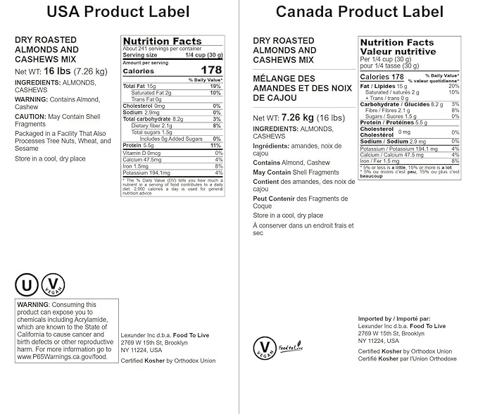Food to Live - Dry Roasted Almonds and Cashews Mix, 16 Pounds – Unsalted Oven Roasted Nuts, Protein Rich Trail Mix, Healthy Vegan Snack, No Oil Added