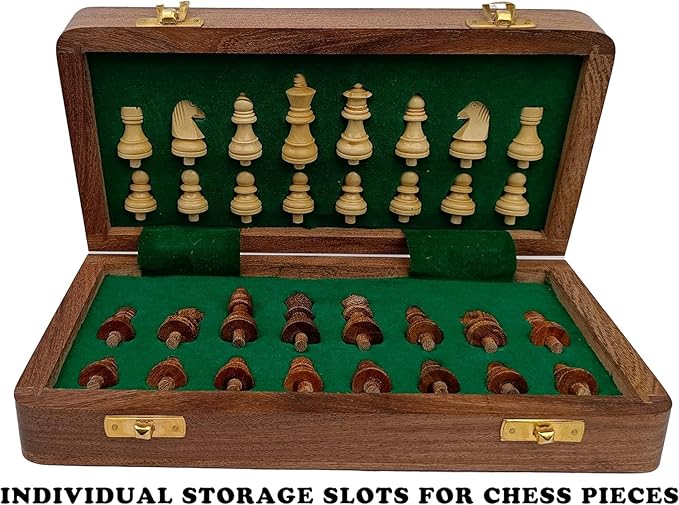 Rosewood Foldable Travel Chess Set for The Blind or Those with Low Vision or Visually Impaired - Large (10 inch)