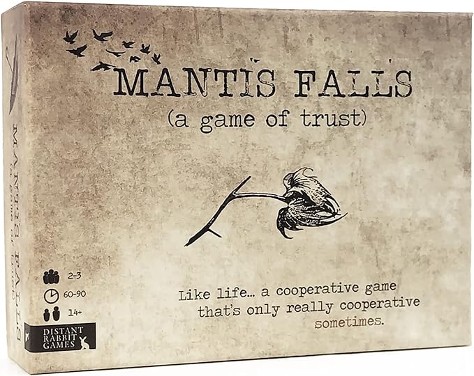 Mantis Falls Board Game | Hidden Traitor Strategy Card Game for 2-3 Players | Sometimes Cooperative Adventure Game for Adults and Teens | Ages 14+ | Playtime 60-90 Minutes | by Distant Rabbit Games