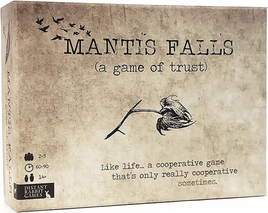 Mantis Falls Board Game | Hidden Traitor Strategy Card Game for 2-3 Players | Sometimes Cooperative Adventure Game for Adults and Teens | Ages 14+ | Playtime 60-90 Minutes | by Distant Rabbit Games