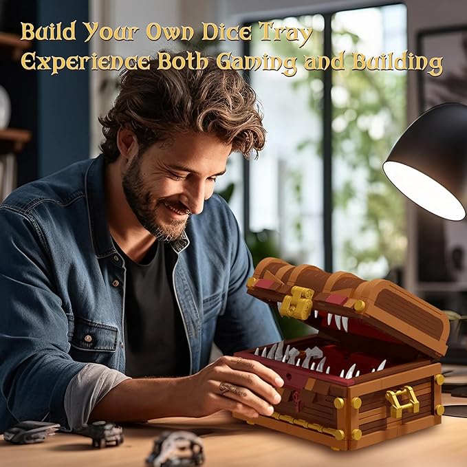 Mimic Chest Building Sets, Monster Dice Storage Box that Holds Up to 3 Polyhedral Dice Sets. Ideal for Dragons Board Game Gifts for Adults and Kids, Compatible with Lego Sets, 531pcs