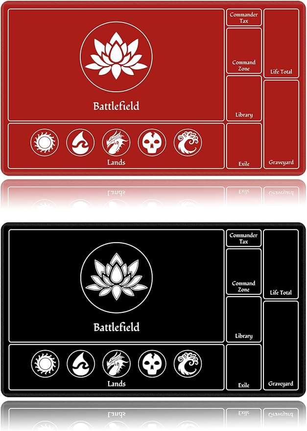 Card Playmat Stitched with Magic Zone for MTG Card Game Playing, Commander Board Game Desk Mat Duel Mat Card Battles Binder Deck 24x14inches for Beginner (Black, Red, 2 Pack)