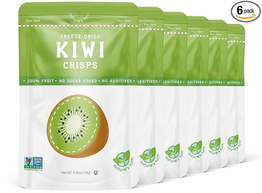 Nature’s Turn Freeze-Dried Fruit Crisps – Healthy, Gluten-Free, Crispy & Delicious, Plant-Based Snack, Ideal for Cereal, Smoothies, School Lunches, & On-the-Go, Sour Kiwi, Pack of 6 (0.53 oz Each)