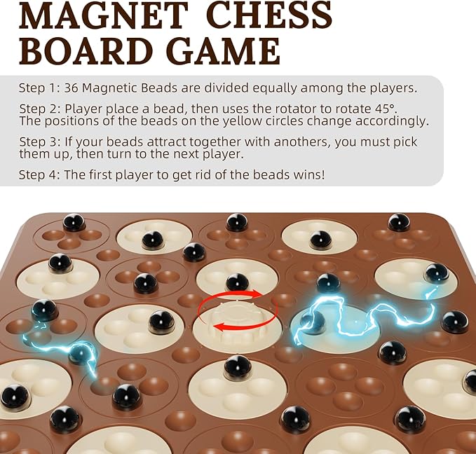 Magnet Game, Magnetic Game Chess, Board Games for Kids 6-8-12, 2 in 1 Multiplayer Family Board Games, Magnet Chess Games with 36 Magnetic Pieces, Connect 5 Piece with 120 Plastic Pieces (Brown)