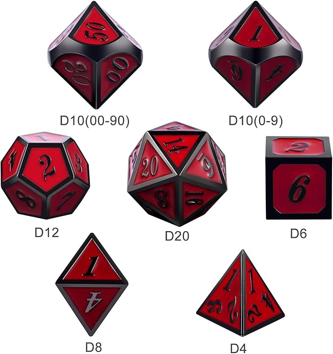 DnDnD Red D&D Game Dice,7 Die Polyhedral Metal Dice with Gift Metal Tin for RPG DND Dungeons and Dragons Dice Collector Board Game Player