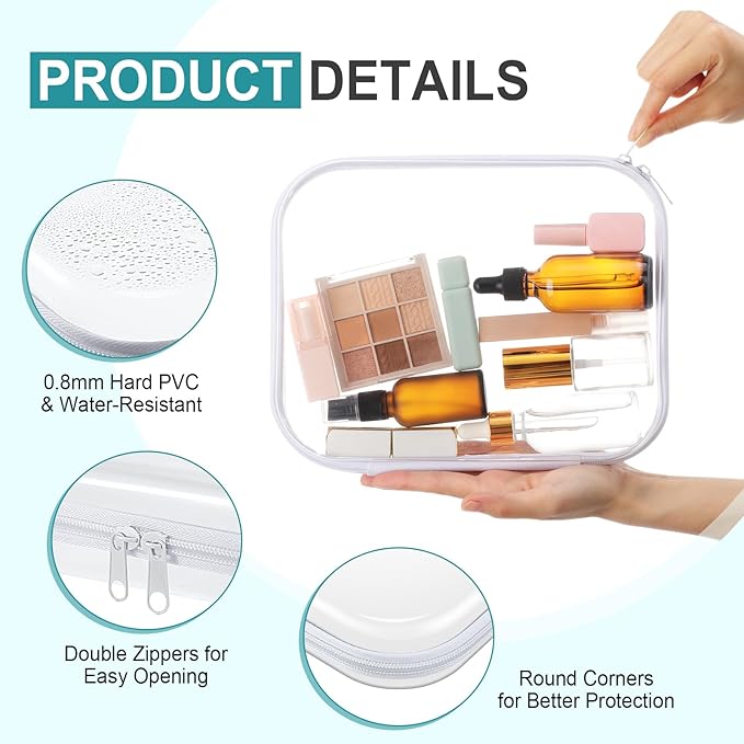 Hoolerry 4 Pcs Hard Clear Zipper Case Transparent Cases for Snacks Makeup Bag Plastic Storage Box Containers for Building Blocks, Puzzles, Cosmetics(White,9.8 x 7.9 x 2 in)