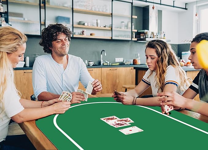 nuveti 79 x 39 Foldable Texas Poker Card Tabletop Layout Portable Anti-Slip Rubber Board Game Mat Smooth Premium Surface, Noise Reduction Poker Mat for Table