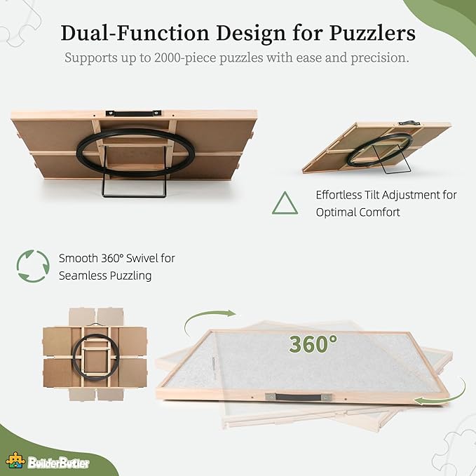 2000 Pieces 2-in-1 Tilting & Rotating Puzzle Board, 40.16"x28.5"Portable Puzzle Table with 4 Drawers & Cover