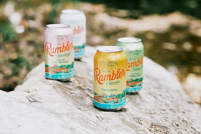 AUTX RAMBLER Sparkling Water, Texas Limestone Mineral Blend, Blackberry Flavor, 12-Ounce Cans, Three 8-Packs (24 Cans)