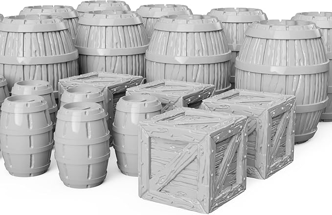 3DEGOS Barrels and Crates Set DND Terrain 28mm for Dungeons and Dragons, D&D, Pathfinder, Warhammer 40k, RPG, Miniatures, Age of Sigmar, Tabletop, D and D, Dungeons and Dragons Gifts